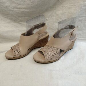 Clarks Collection:‎ Lafley Joy Leather Wrap Wedge Sandals